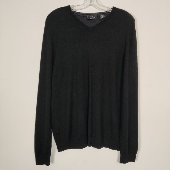 Calvin Klein Men's Sweater Size L Black Merino Wool V Neck Casual Career Outdoor - Picture 1 of 6